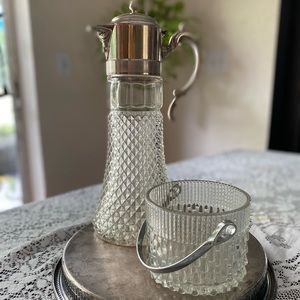 Vintage Crystal Pitcher Decanter Italy & Ice bucket France Hollywood regency set